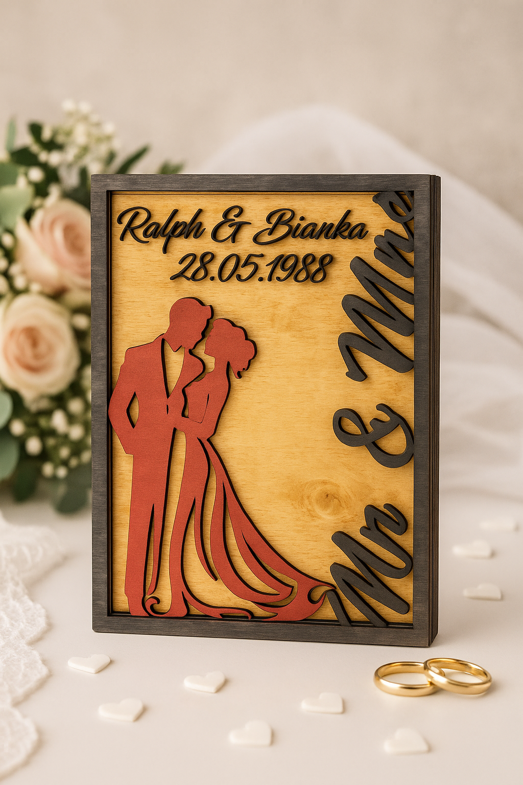 Personalisiertes Hochzeits-Holzbild „Mr & Mrs“