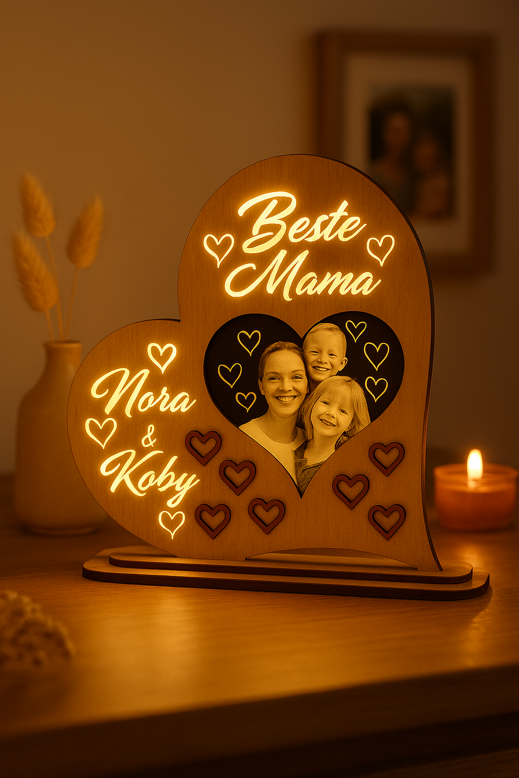 Personalisierte Holz-Leuchte „Beste Mama“ mit Foto