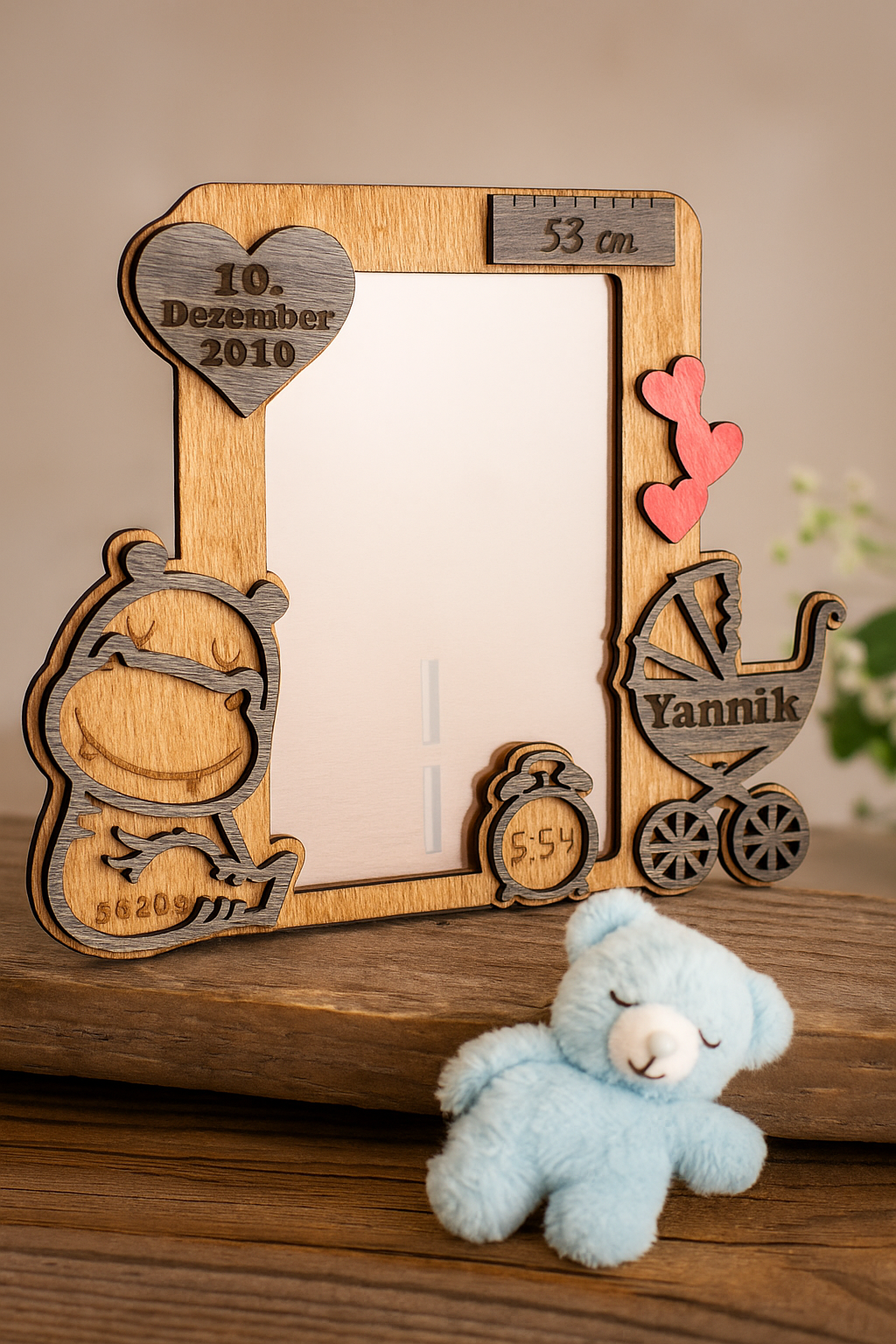 Holz-Bilderrahmen zur Geburt – Erinnerungsgeschenk für Babys